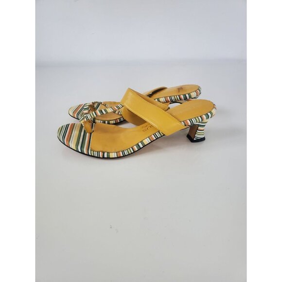Marchez Vous Striped Leather Kitten Low Heels Size 6.5 Yellow Green Shoes - Picture 1 of 15